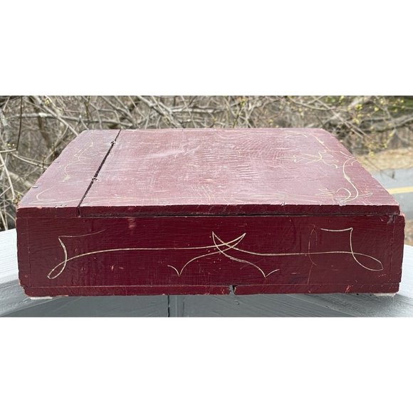 Antique - Vintage Wooden Letter Lap Desk Box Hand Painted Primitive Edwardian - Picture 4 of 16